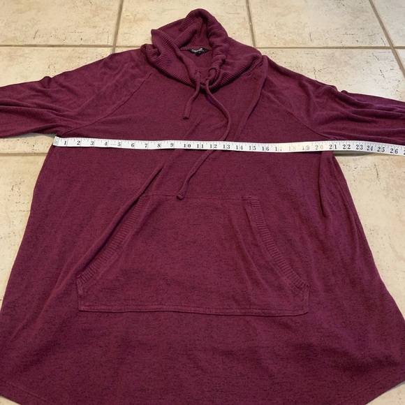 💜 George Cowl Neck Tunic Sweater with Kangaroo Pocket - Burgundy/Maroon 1X - Picture 4 of 5